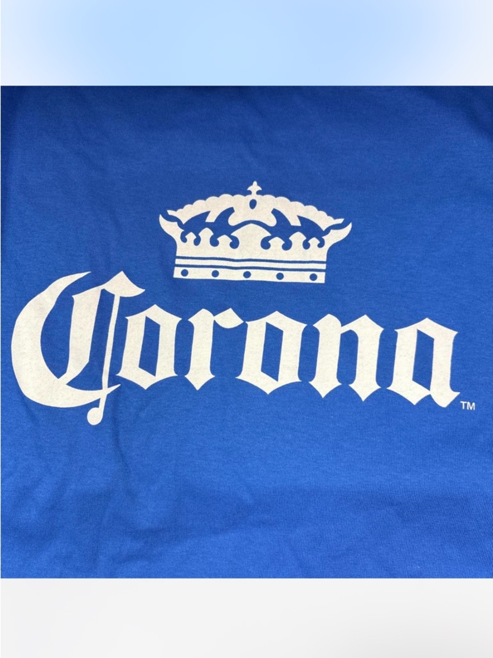 Corona White Logo Tee on Blue